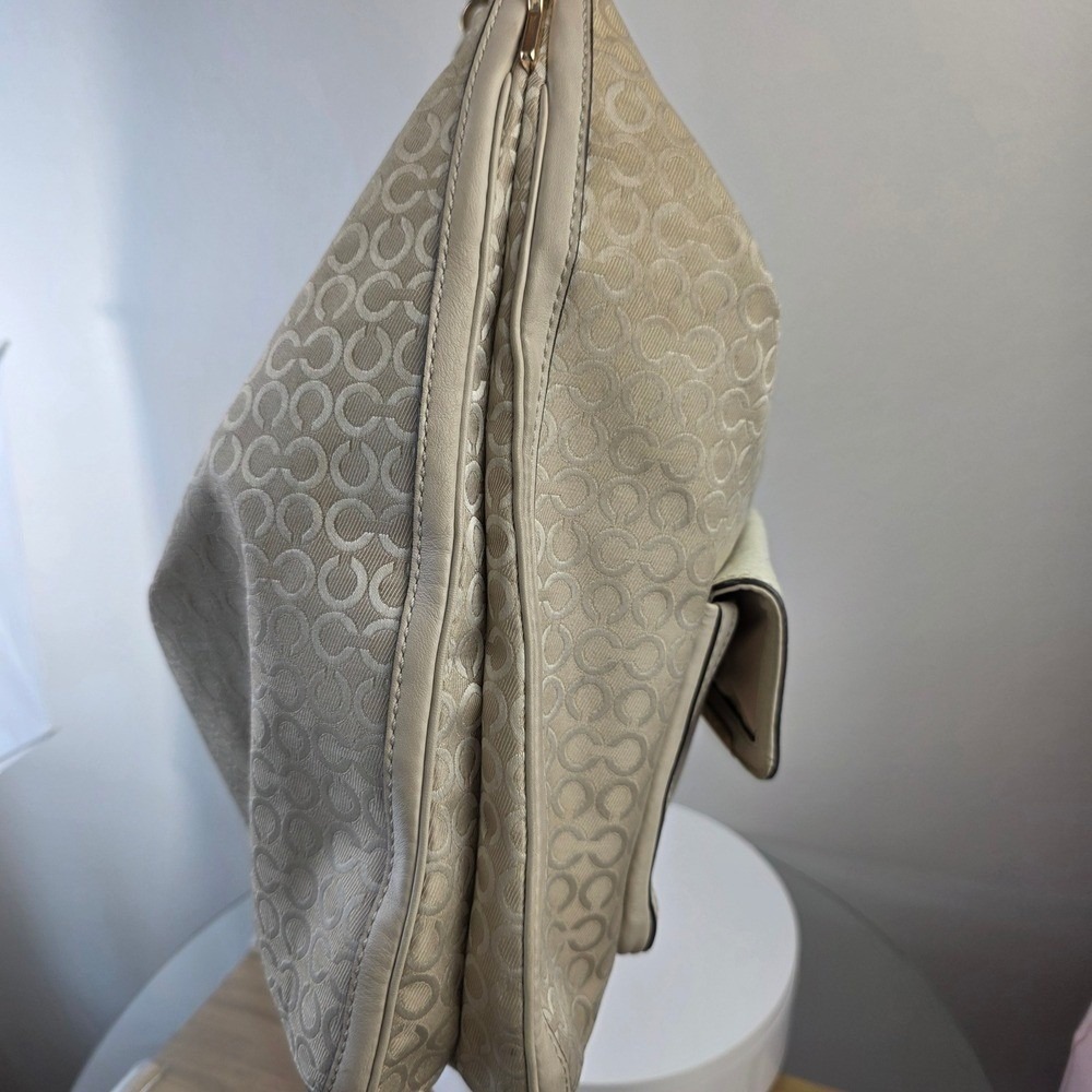 COACH Madison Op Art Pearl Signature Tan Khaki Canvas Hobo Shoulder Bag Purse - Picture 5 of 16